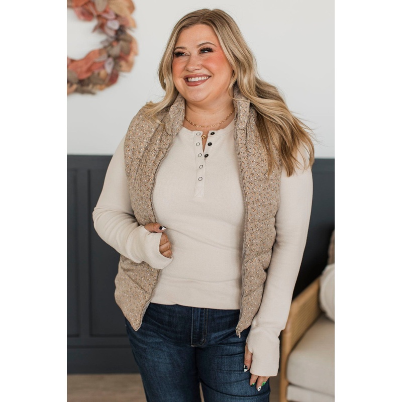 All My Adoration Floral Puffer Vest- Taupe