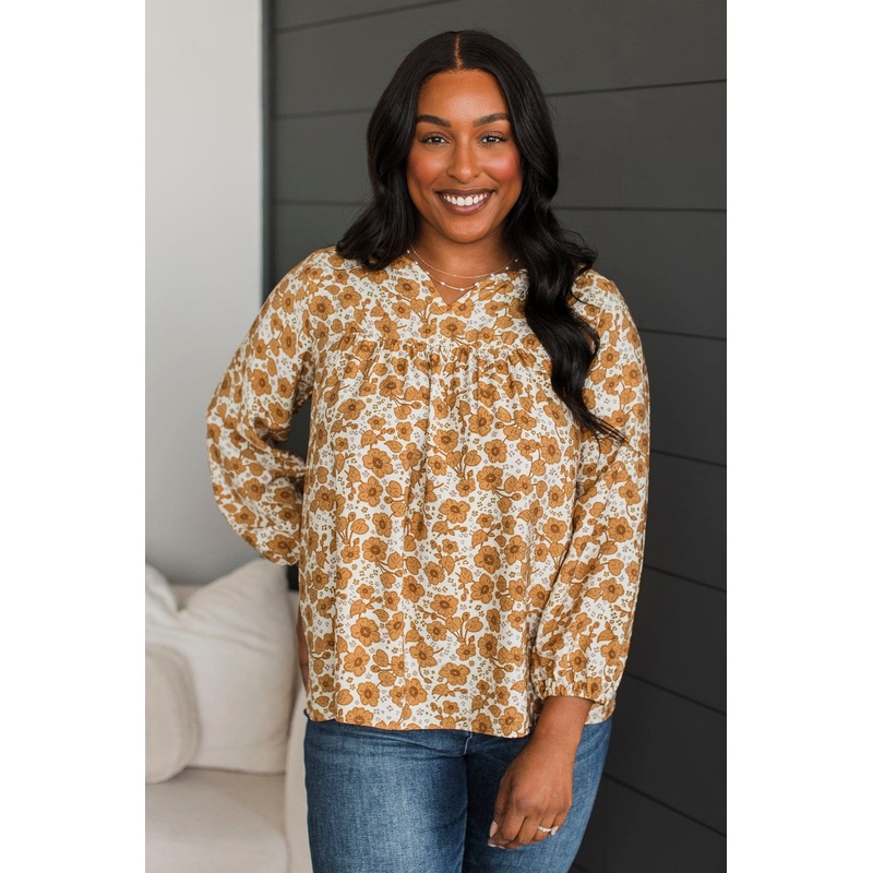 Always In Bloom Floral Blouse- Cream & Mustard