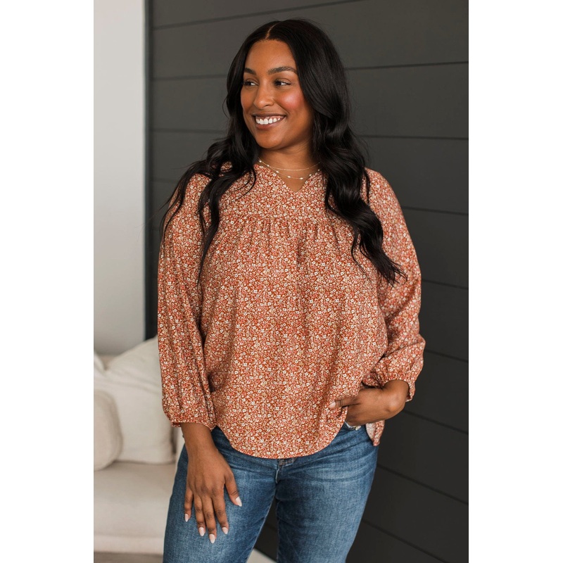 Always In Bloom Floral Blouse- Rust