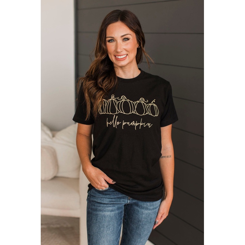 "Hello Pumpkin" Graphic Tee- Black