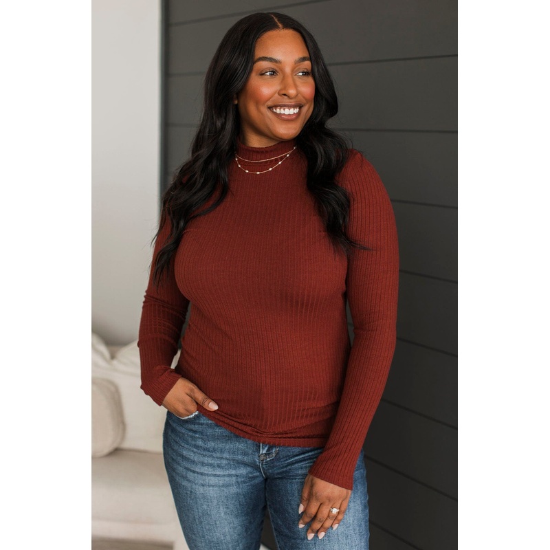 Make You Better Mock Neck Top- Dark Brick