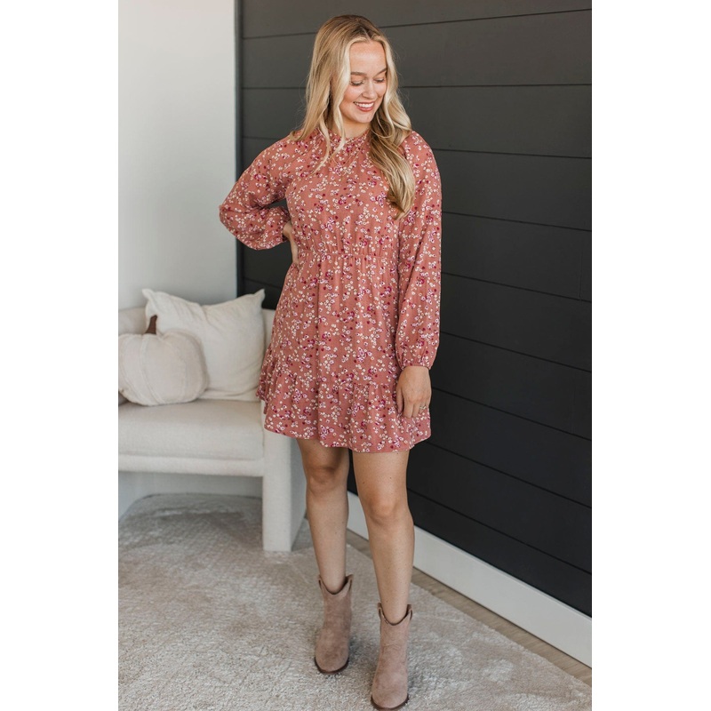 Evenings In Autumn Floral Dress- Mauve