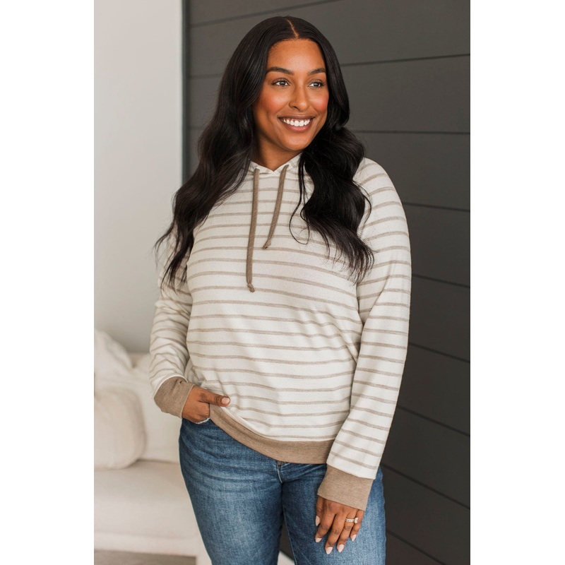 Left Nothing Behind Hooded Top- Off-White & Taupe