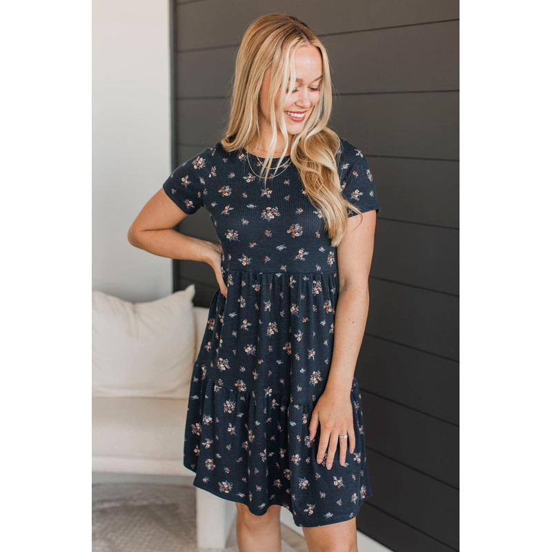 See For Myself Floral Dress- Navy & Rust