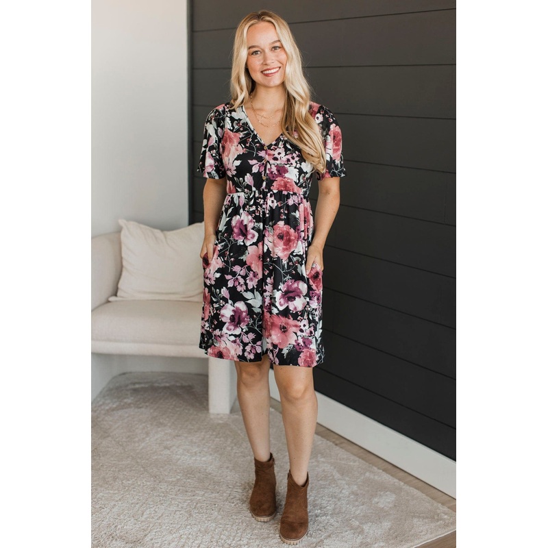 Such A Catch Floral Dress- Black