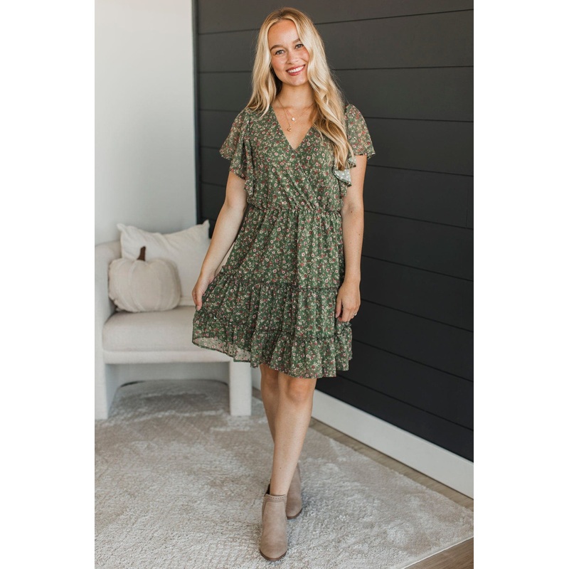 Date With Destiny Floral Dress- Dark Olive