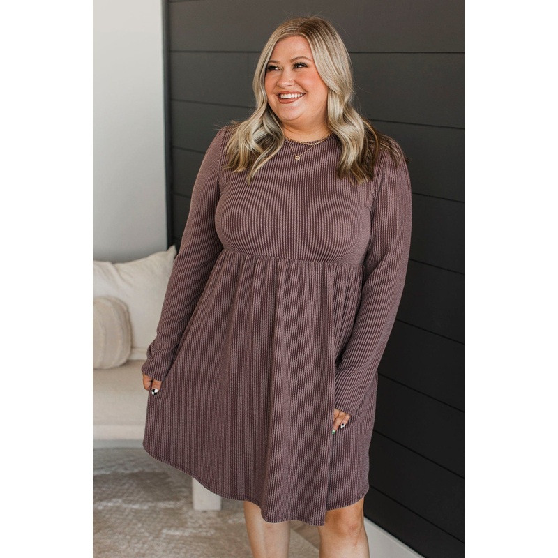 Perfect Addition Ribbed Dress- Cocoa