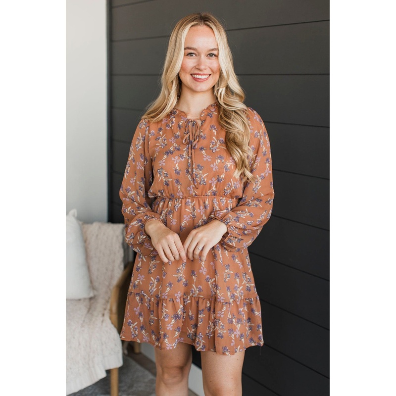 Feels Like Love Floral Dress- Light Rust