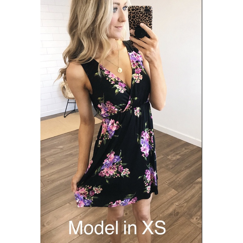 Blooming Beauty Sleeveless Floral Dress- Black