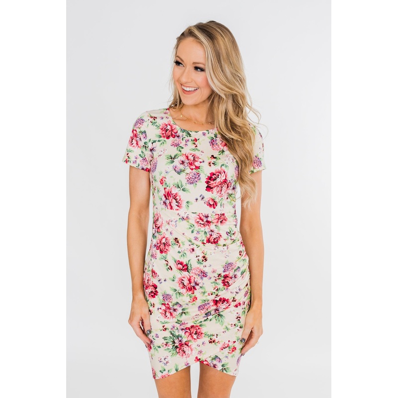 Growing In Love Floral Dress- Ivory