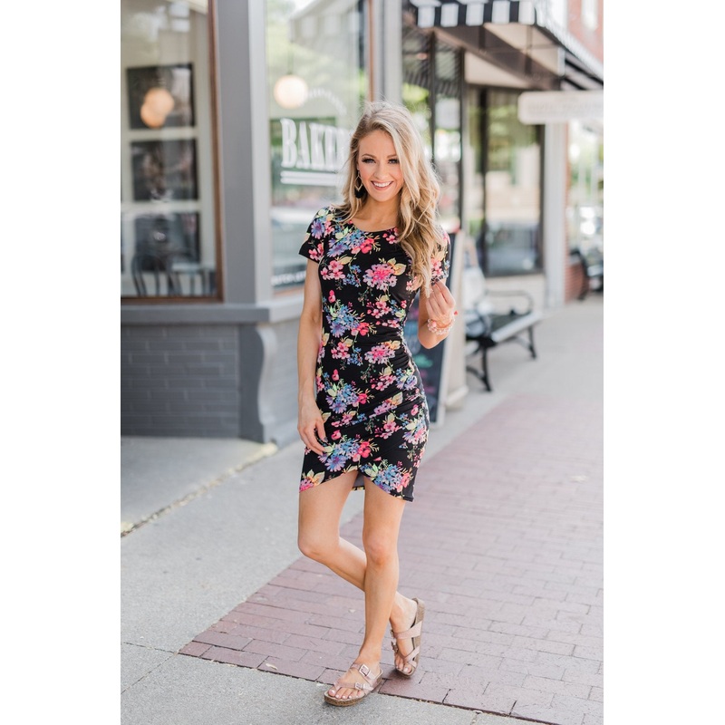 Make My Heart Sing Floral Dress- Black