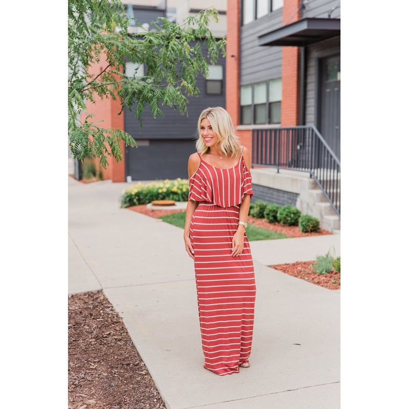 Feels Like Electricity Striped Maxi Dress- Rust