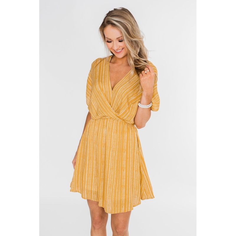 Greatest Love Story Tie Detail Dress- Mustard