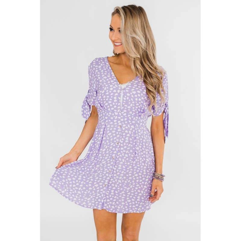 Time To Celebrate Leopard Tie Dress- Lavender