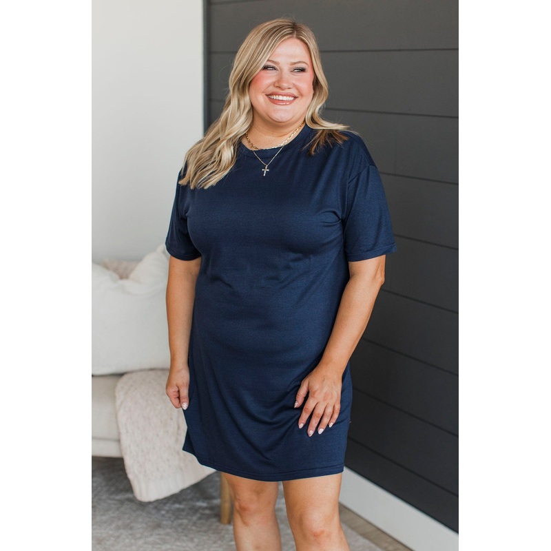 Always In Tune T-Shirt Dress- Navy