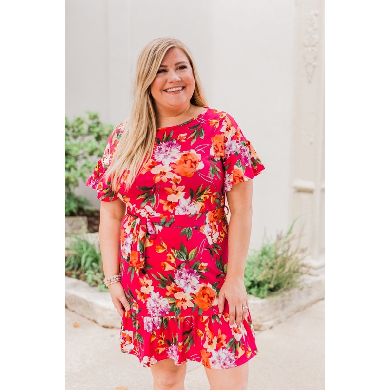 Can't Fight This Feeling Floral Dress- Fuchsia