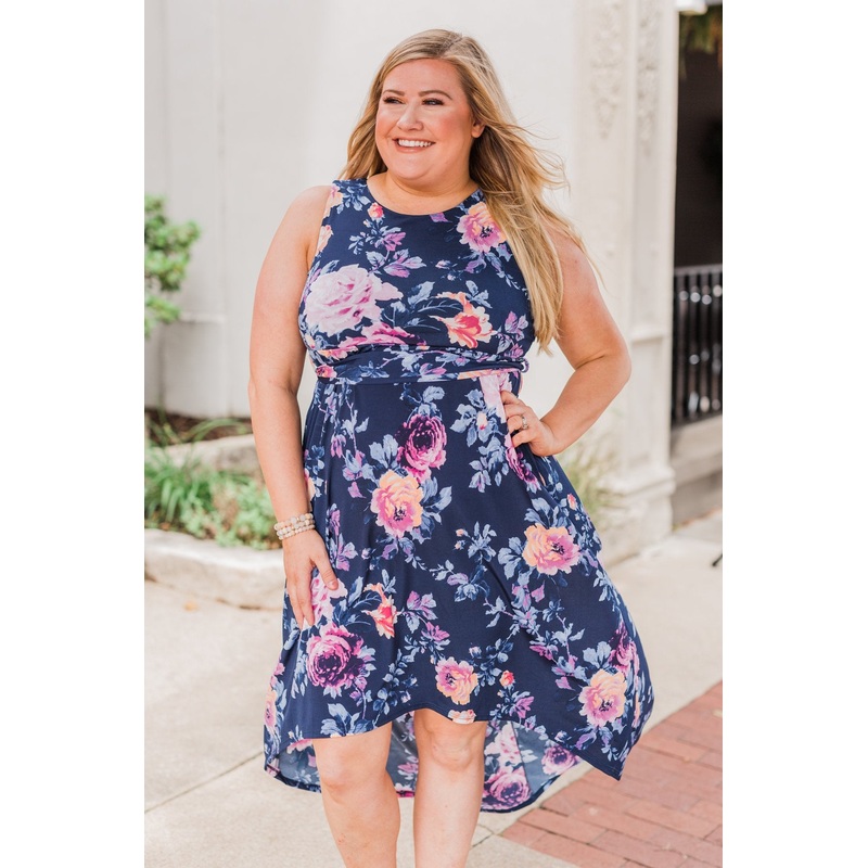 What if I Stay Hi-Lo Floral Maxi Dress- Navy