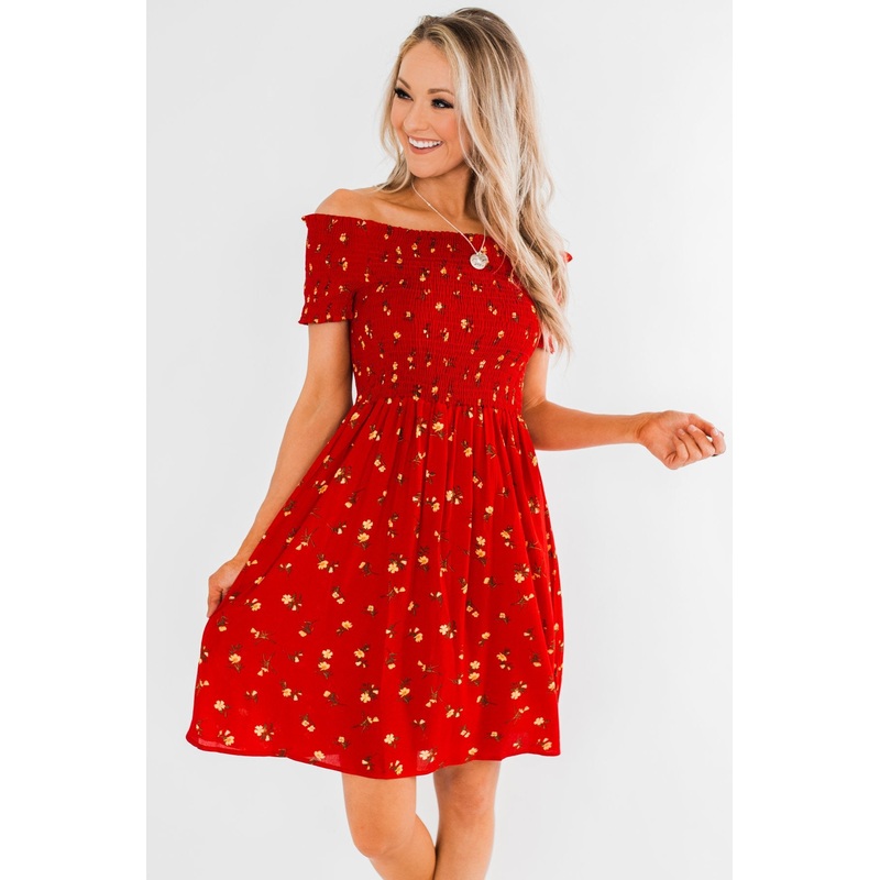 Dancing Through The Flowers Cinched Dress- Red