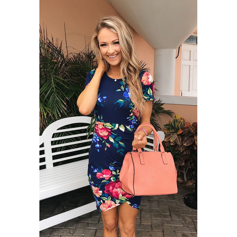 Fairy Tale Ending Floral Dress- Navy