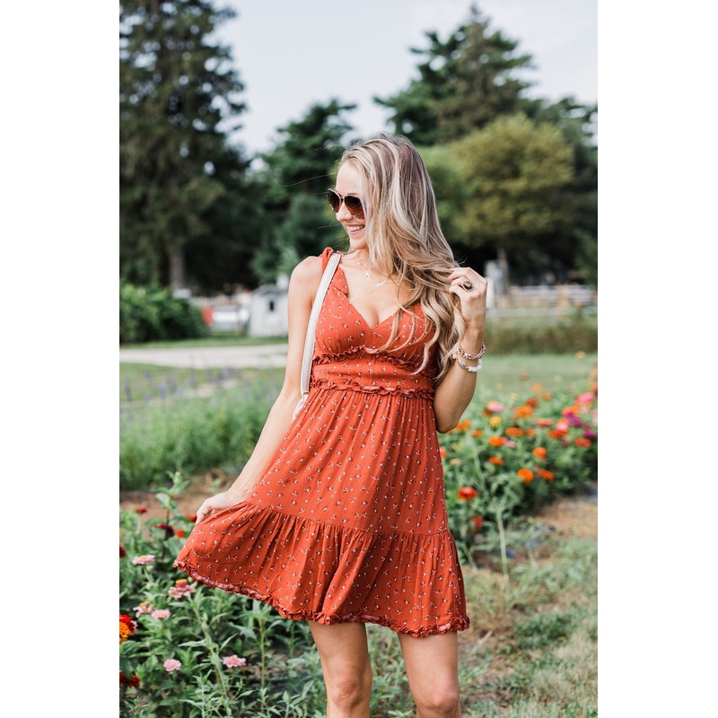 The Beautiful Life Floral Ruffle Dress- Rust