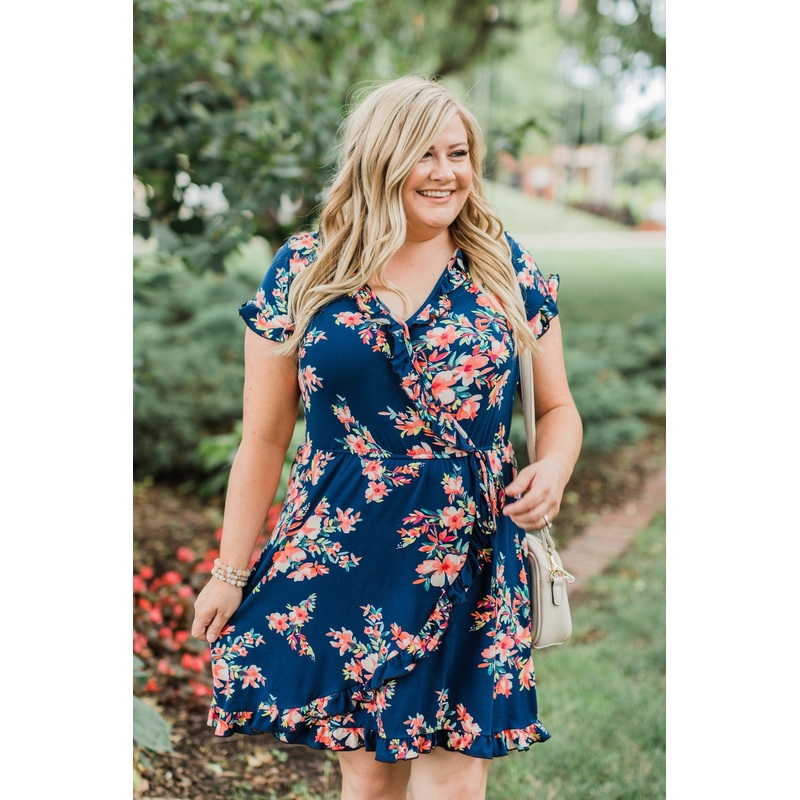What Lovers Do Floral Wrap Dress- Navy