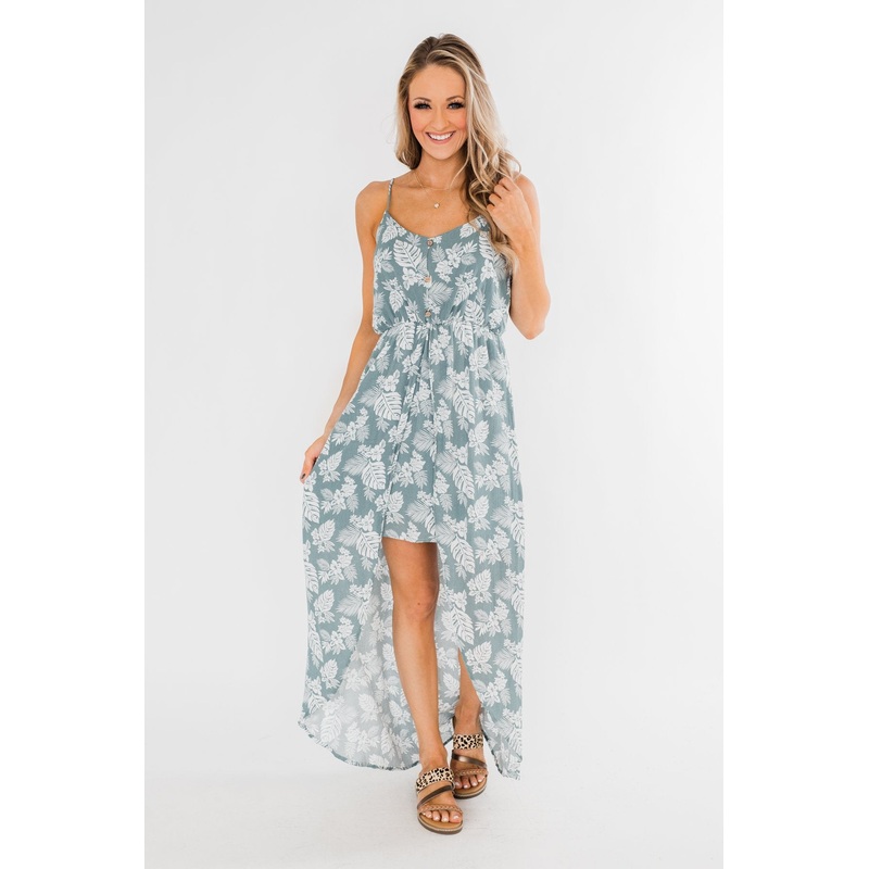 Near the Beach Tropical Hi-Low Dress- Seafoam Green