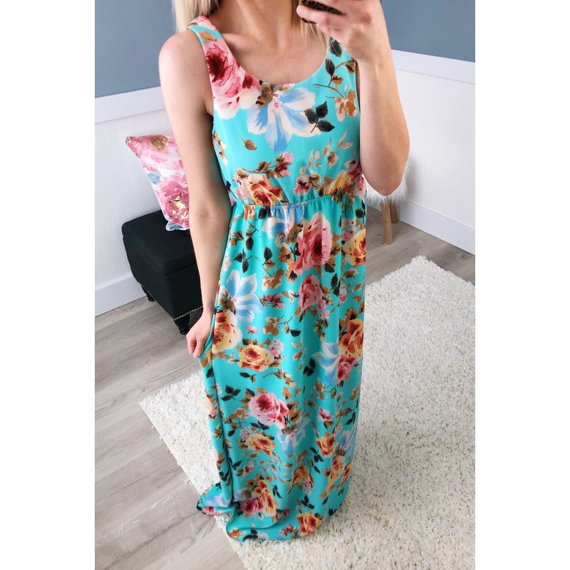 Floral Maxi Dress- Aqua Blue