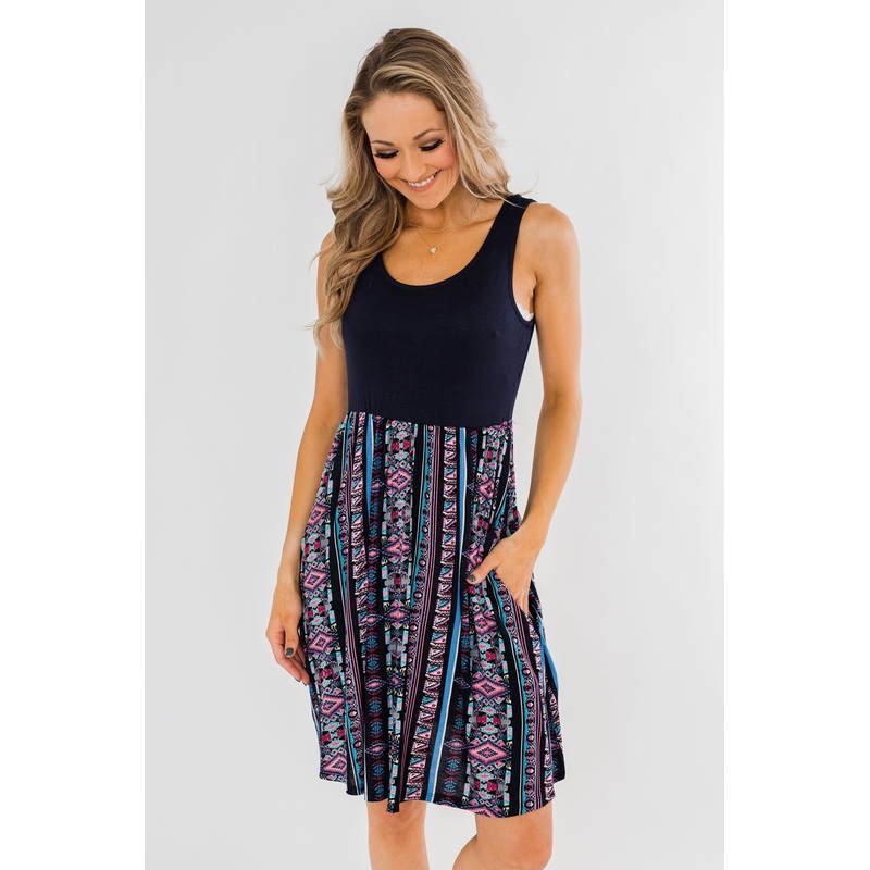 More Of You Aztec Dress- Navy