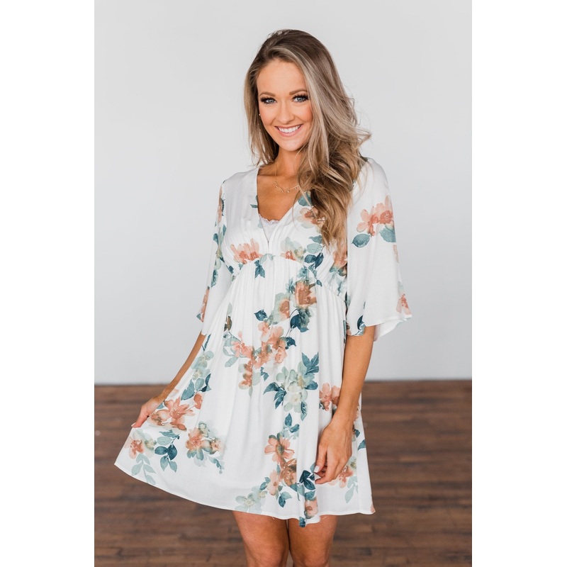 Anything I Want V-Neck Floral Dress- Ivory