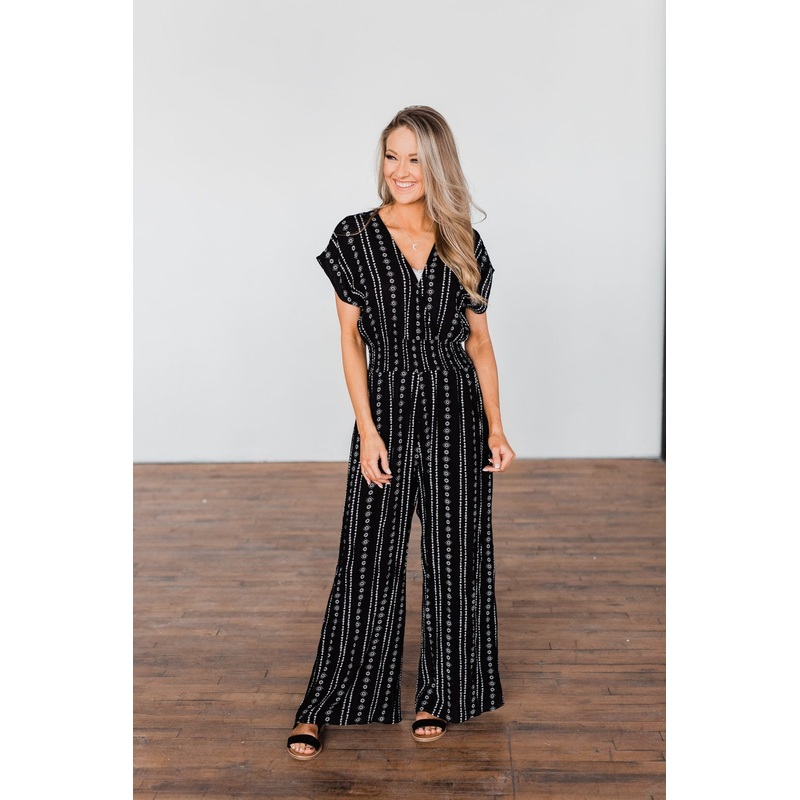 Dance All Night Striped Jumpsuit- Black