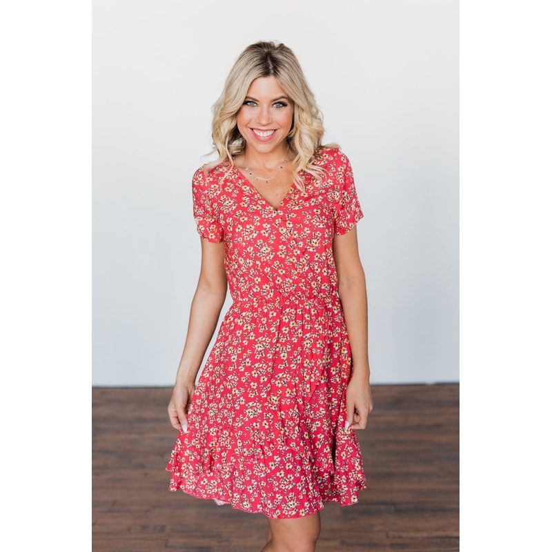 Spring Anticipation Floral Wrap Dress- Coral