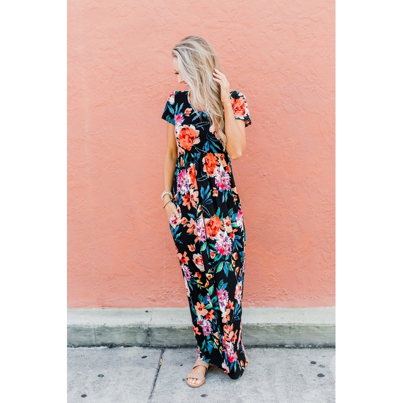 Alright By Me Floral Maxi Dress- Black