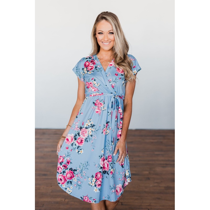 Everything You Want Floral Tie Dress- Baby Blue