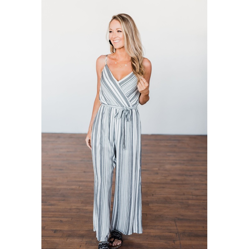 The Day Is Calling Striped Jumpsuit- Black & Ivory