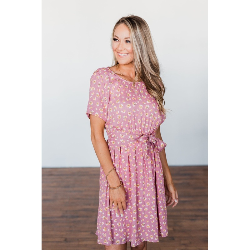 Make A Way Floral Short Sleeve Dress- Dusty Pink