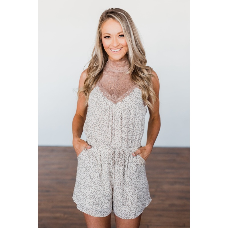 Stay Wild Lace Romper- Neutral Leopard