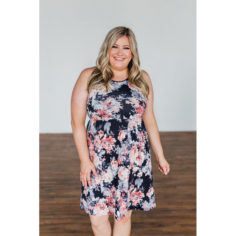 Bloom In The Night Floral Sleeveless Dress- Deep Navy