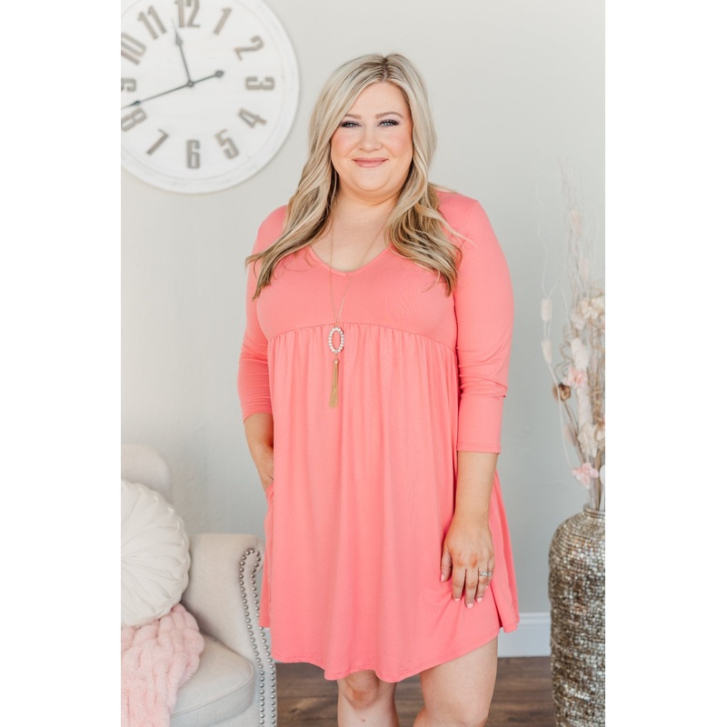 Marvelous Mornings Babydoll Dress- Coral