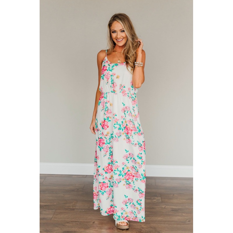 Committing To Forever Floral Maxi Dress- Ivory & Pink