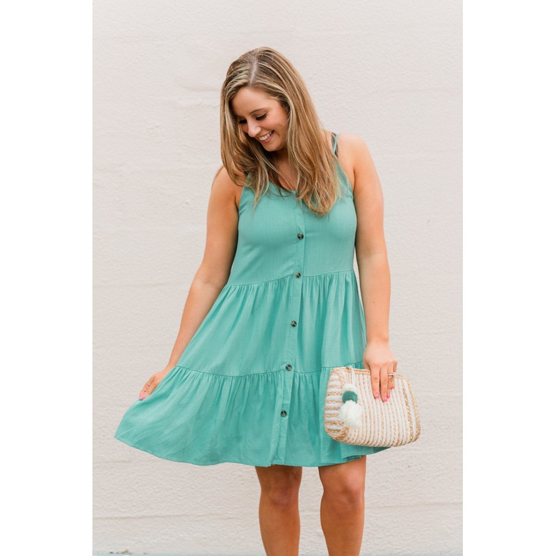 Majestic Waves Sleeveless Dress- Aqua