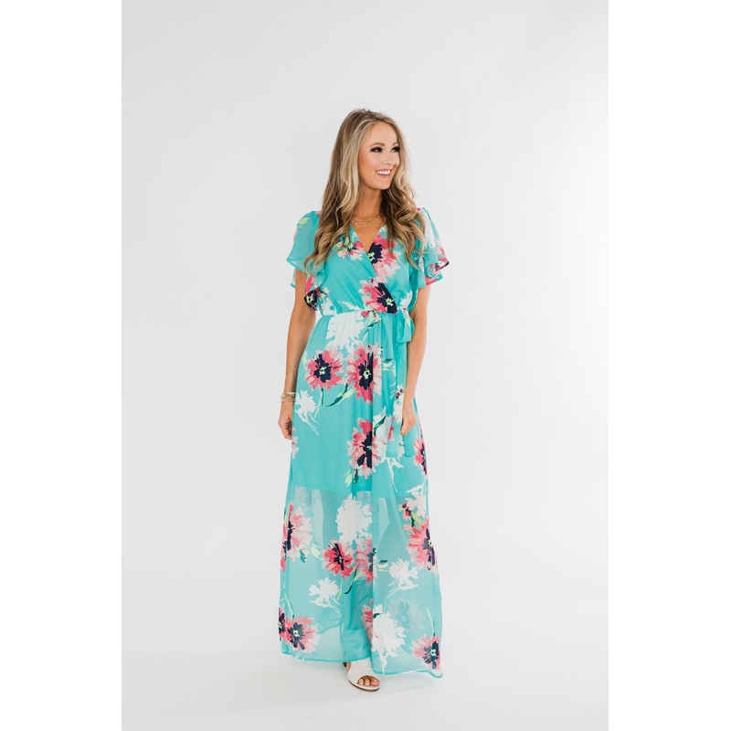 Inside The Dream Floral Maxi Dress- Mint