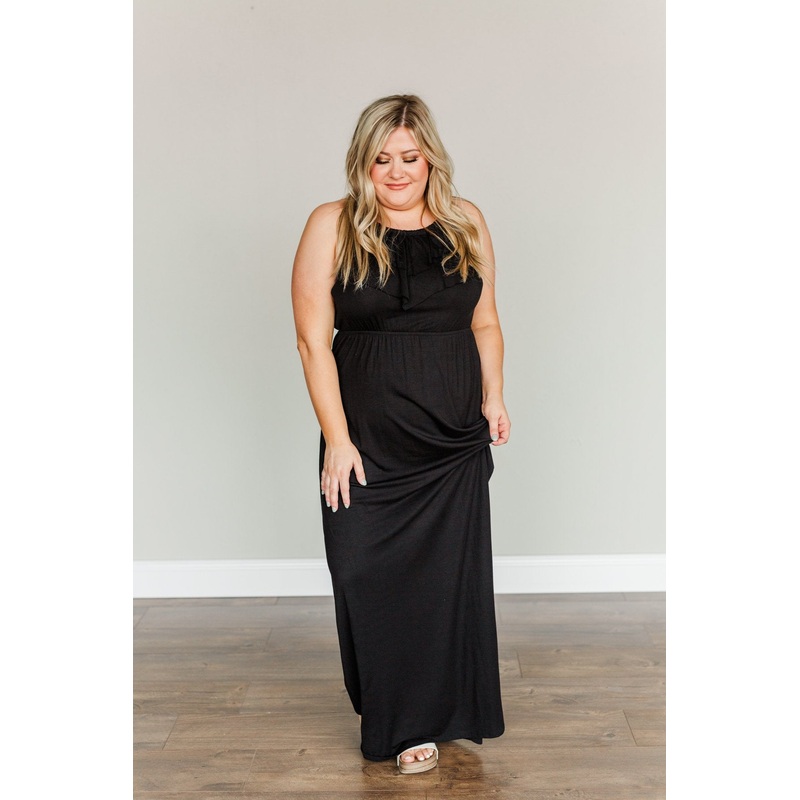 Peaceful Paradise Sleeveless Maxi Dress- Black