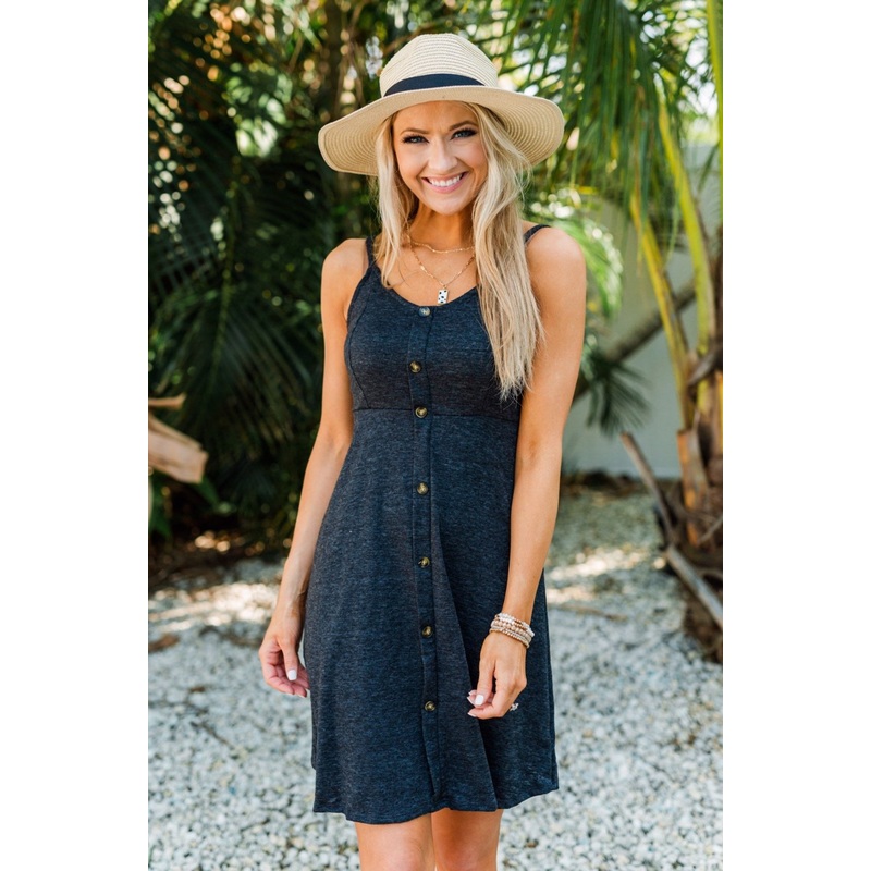 Sunshine Serenity Sleeveless Dress- Heathered Black