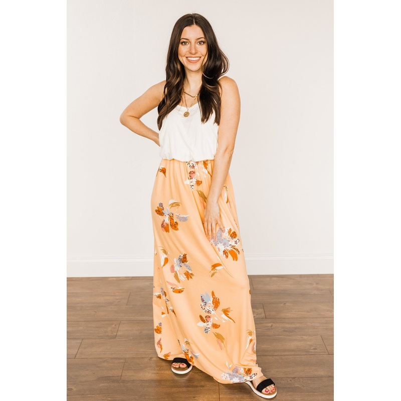 Escape The Ordinary Floral Maxi Dress- Ivory & Mango