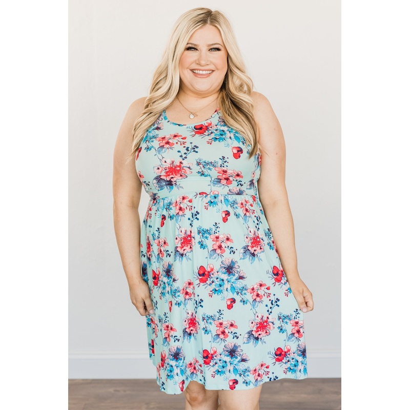 Live Loudly Criss-Cross Floral Dress- Sky Blue