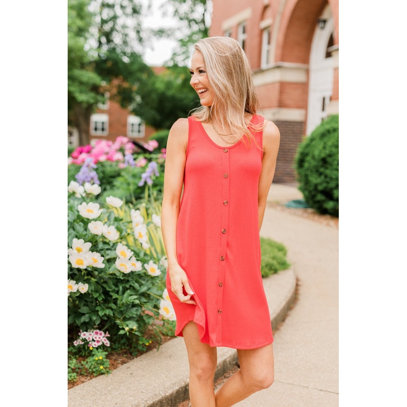A Glorious Morning Ribbed Knit Dress- Deep Coral