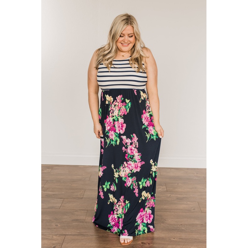 Heart Full Of Hope Floral Maxi Dress- Navy