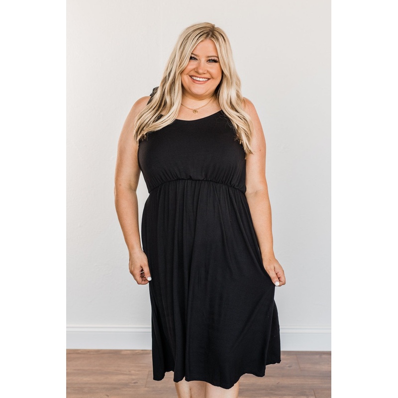 Lifetime Of Loving You Tie Sleeve Dress- Black
