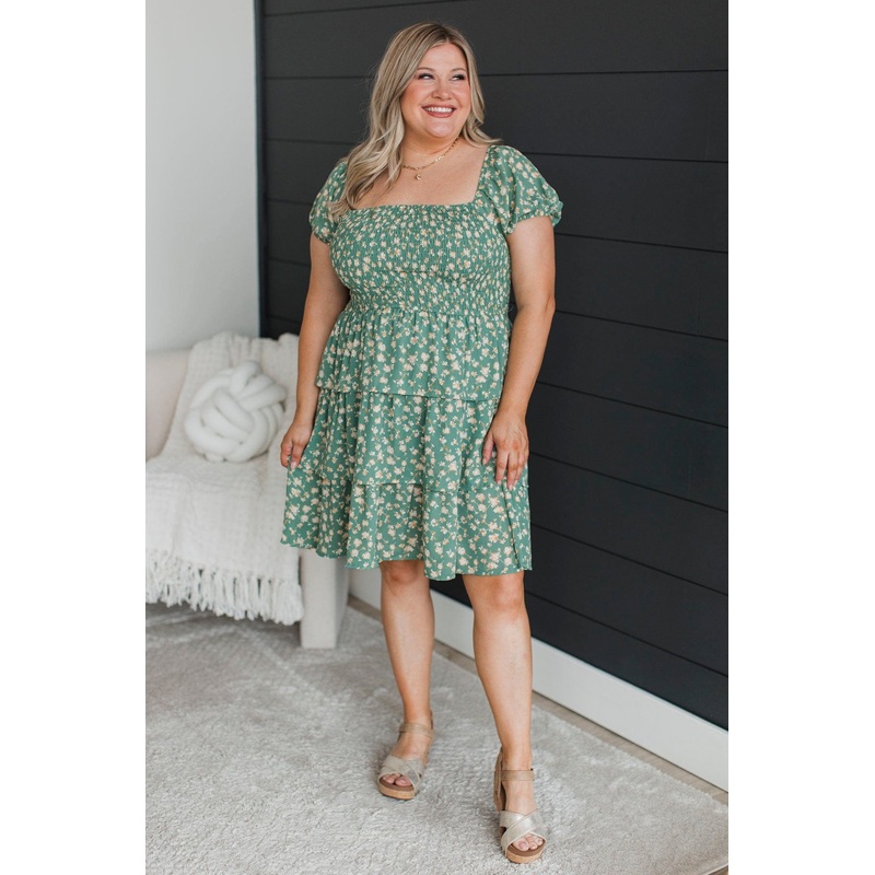 Singing For Love Floral Dress- Jade Green