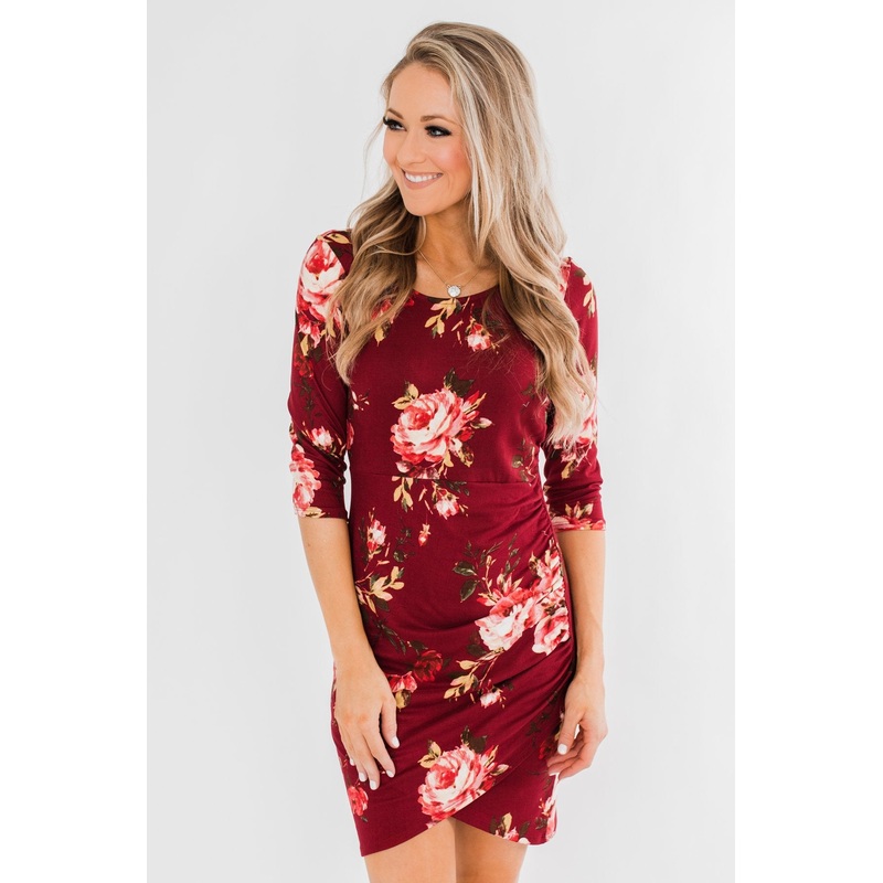 Stand In Your Love Floral Dress- Burgundy